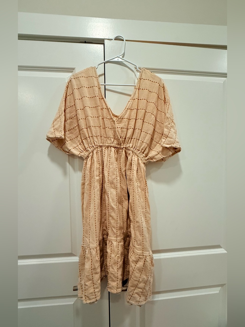 Cost Plus World Market Peach-Cream Boho Tiered Mini Dress